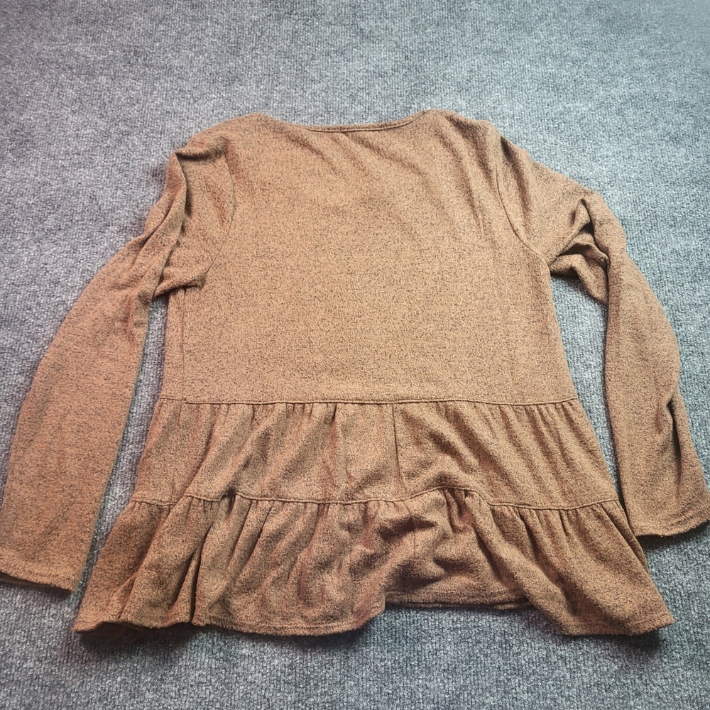 Green Envelope Los Angeles Womens Small Brown Marled Tiered Peplum Top Long Slee - Picture 6 of 6
